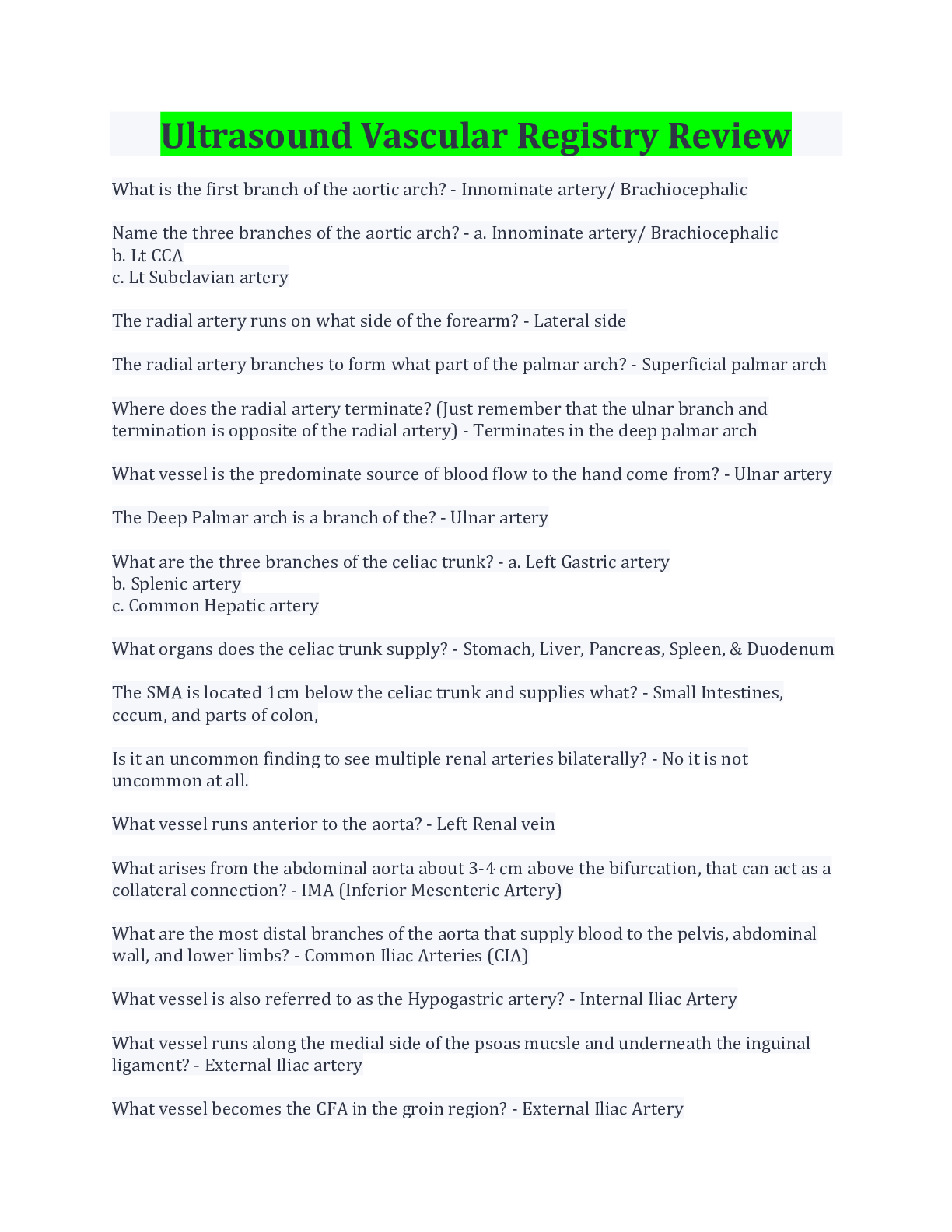 Ultrasound Vascular Registry Review Questions And Answers Browsegrades